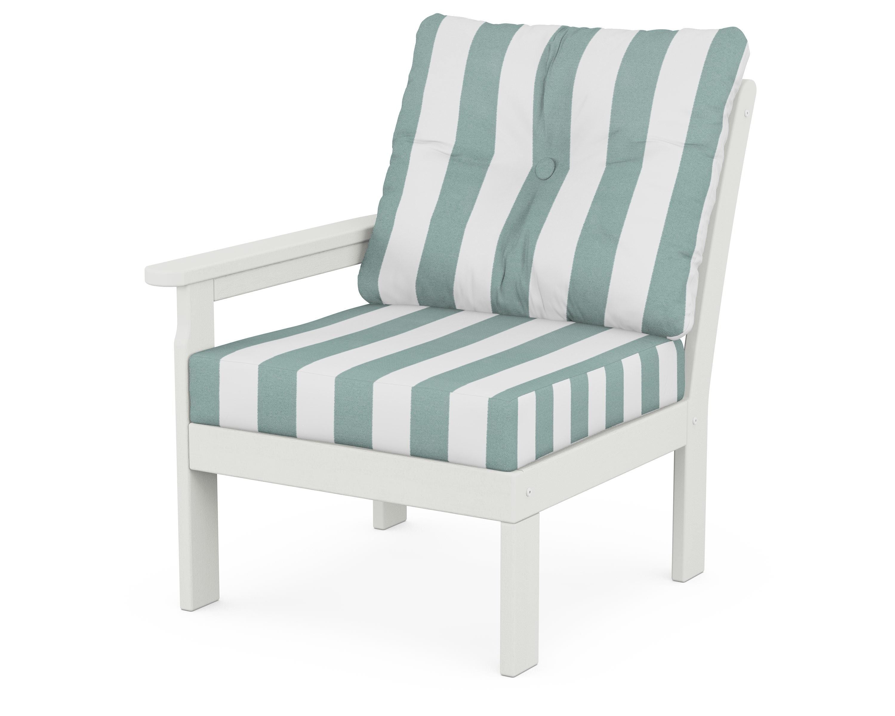 POLYWOOD® Vineyard Modular Left Arm Chair in Vintage White / Cabana Stripe Glacier Spa