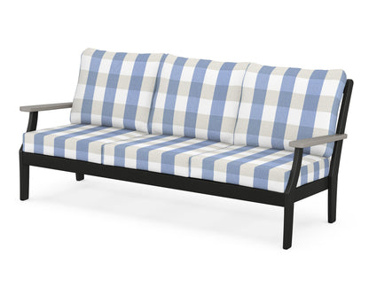 POLYWOOD® Braxton Deep Seating Sofa in Black / Driftwood / Buffalo Plaid Sky Blue