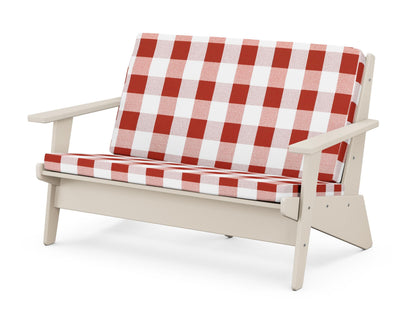 POLYWOOD® Riviera Modern Lounge Loveseat in Sand / Buffalo Plaid Crimson
