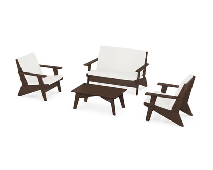 POLYWOOD® Riviera Modern Lounge 4-Piece Set in Mahogany / Natural Linen