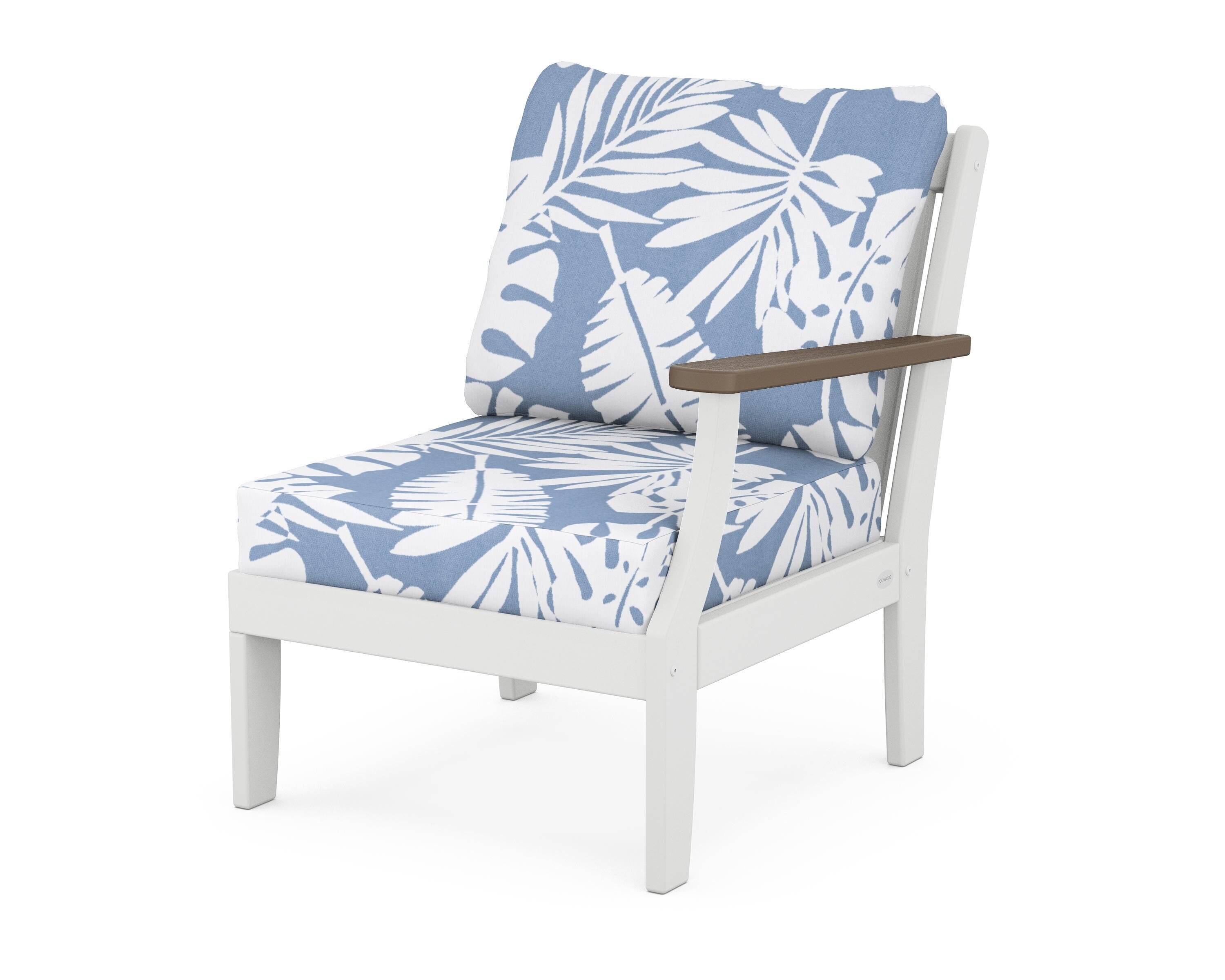 POLYWOOD® Braxton Modular Right Arm Chair in White / Kona / Leaf Sky Blue