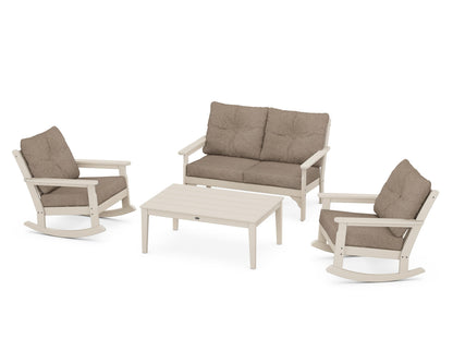 POLYWOOD® Vineyard 4-Piece Deep Seating Rocking Chair Set in Sand / Spiced Burlap