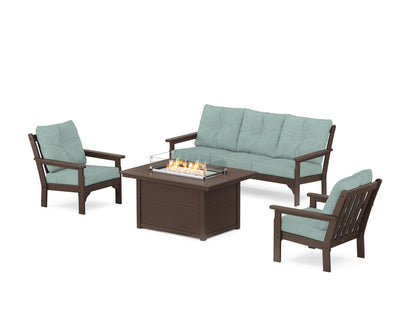 POLYWOOD® Vineyard Deep Seating Fire Pit Table Set in Mahogany / Glacier Spa