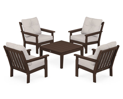 POLYWOOD® Vineyard 5-Piece Deep Seating Conversation Set in Mahogany / Dune Burlap