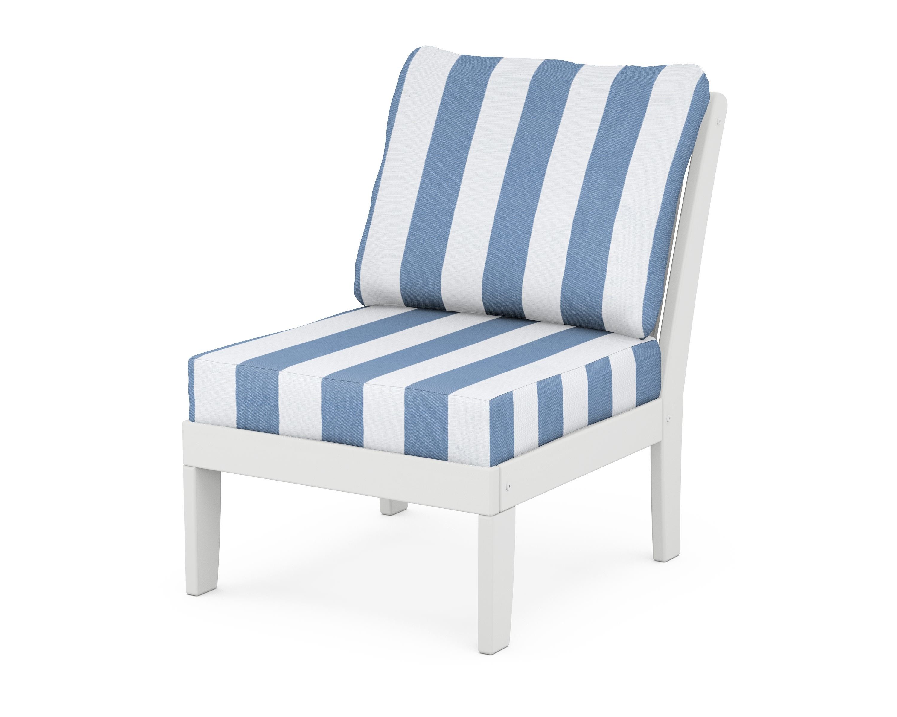 POLYWOOD® Braxton Modular Armless Chair in White / Cabana Stripe Sky Blue