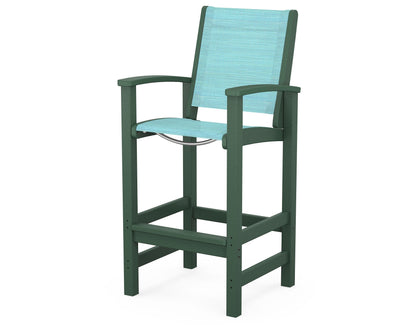 POLYWOOD® Coastal Bar Chair in Green / Dupioni Aquamarine Sling