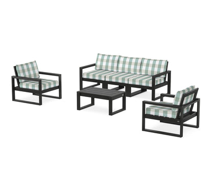 POLYWOOD® EDGE Sectional 4-Piece Deep Seating Set with Sofa in Black / Buffalo Plaid Glacier Spa