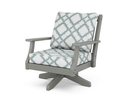 Country Living Wovendale Deep Seating Swivel Chair in Slate Grey / Trellis Glacier Spa
