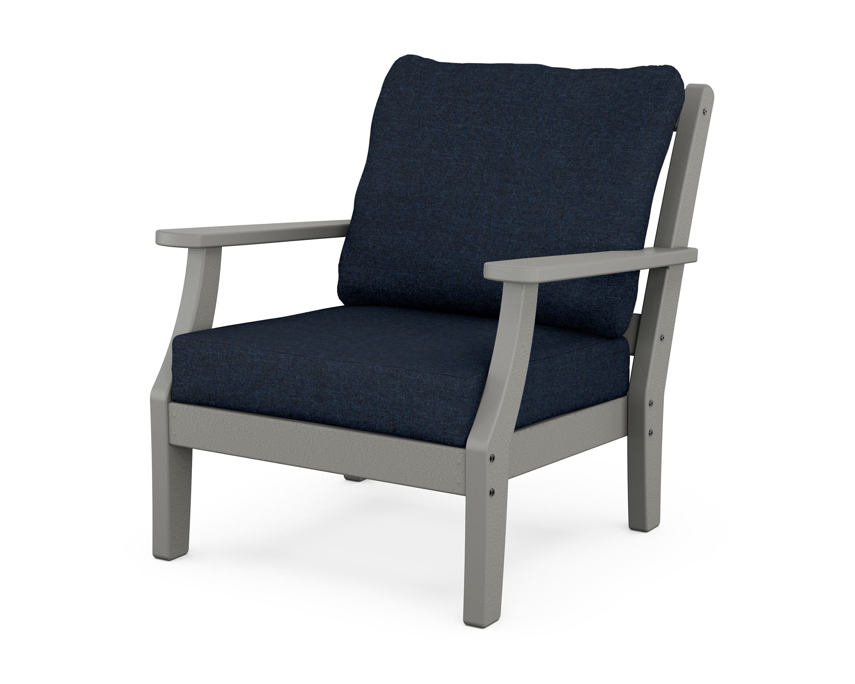 Martha Stewart by POLYWOOD® Chinoiserie Deep Seating Chair in Slate Grey / Marine Indigo
