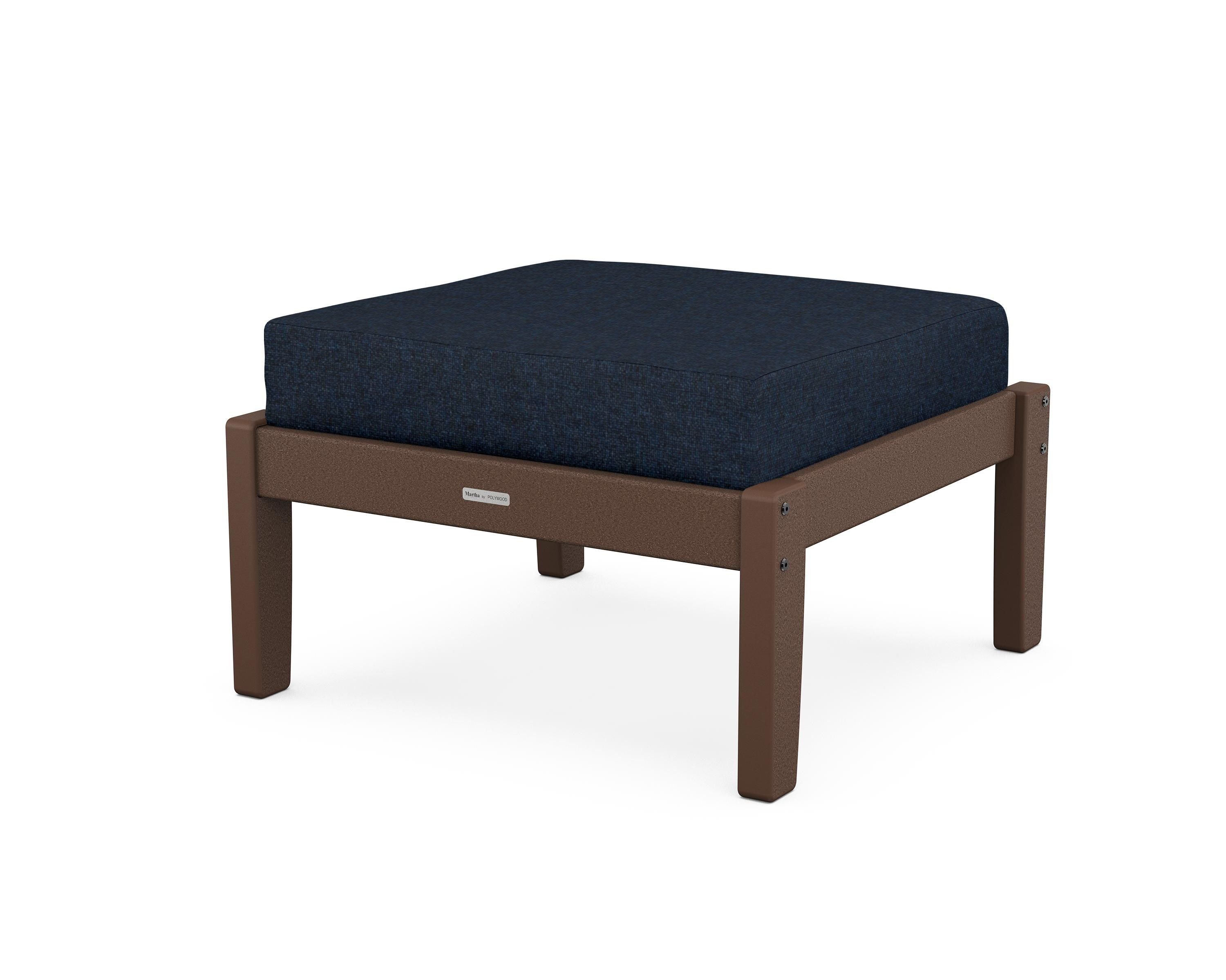 Martha Stewart by POLYWOOD® Chinoiserie Deep Seating Ottoman in Mahogany / Marine Indigo