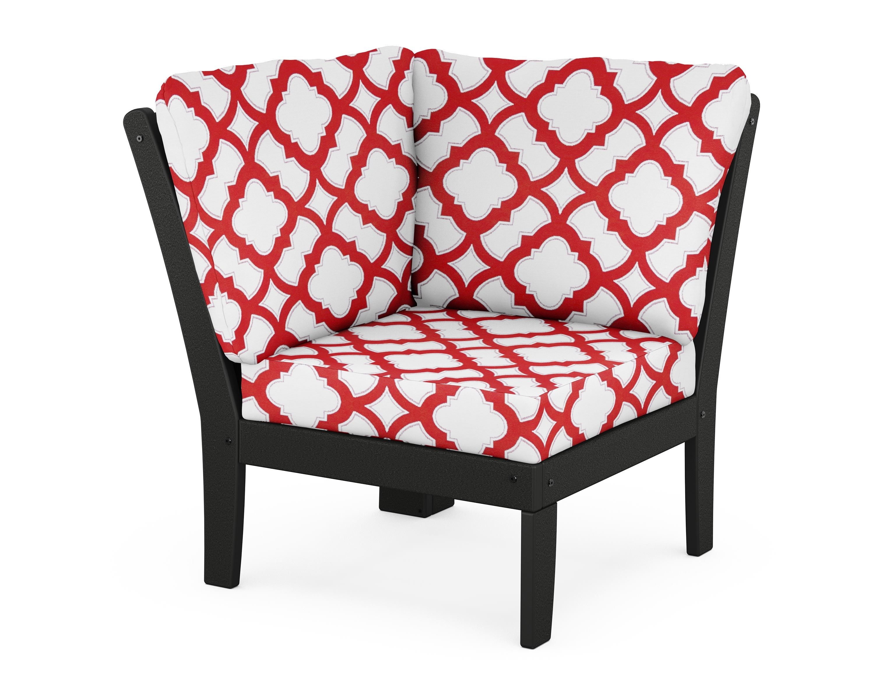 POLYWOOD® Braxton Modular Corner Chair in Black / Trellis Crimson