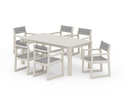 POLYWOOD® EDGE Sling Arm Chair 7-Piece Parsons Dining Set in Sand / Metallic Sling