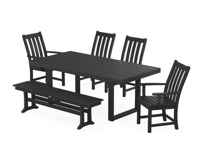 POLYWOOD® Vineyard 6-Piece Dining Set with Bench in Black