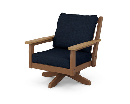 POLYWOOD® Chippendale Deep Seating Swivel Chair in Teak / Natural / Marine Indigo
