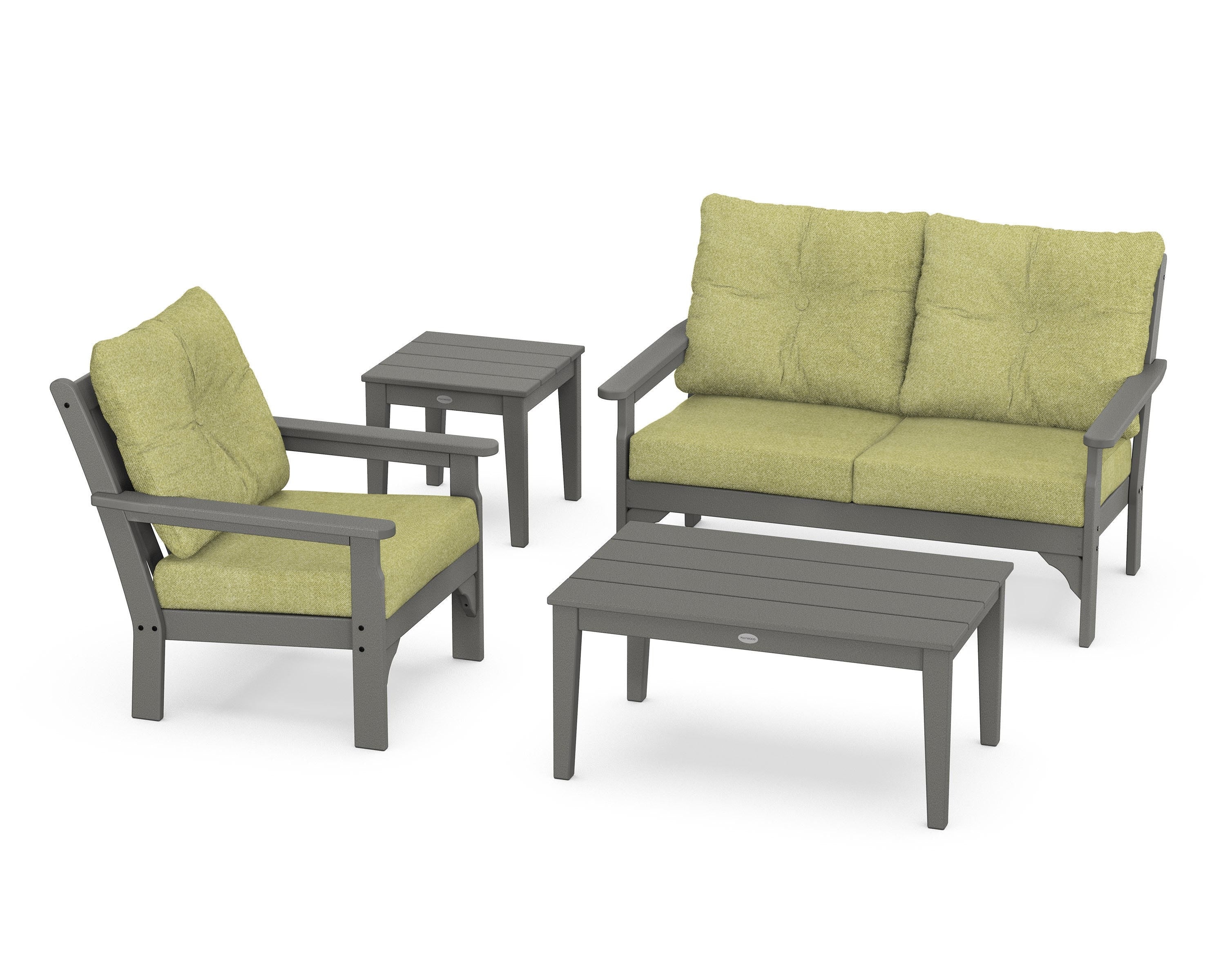 POLYWOOD® Vineyard 4-Piece Deep Seating Set in Slate Grey / Chartreuse Boucle