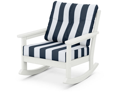 POLYWOOD® Vineyard Deep Seating Rocking Chair in Vintage White / Cabana Stripe Marine Indigo