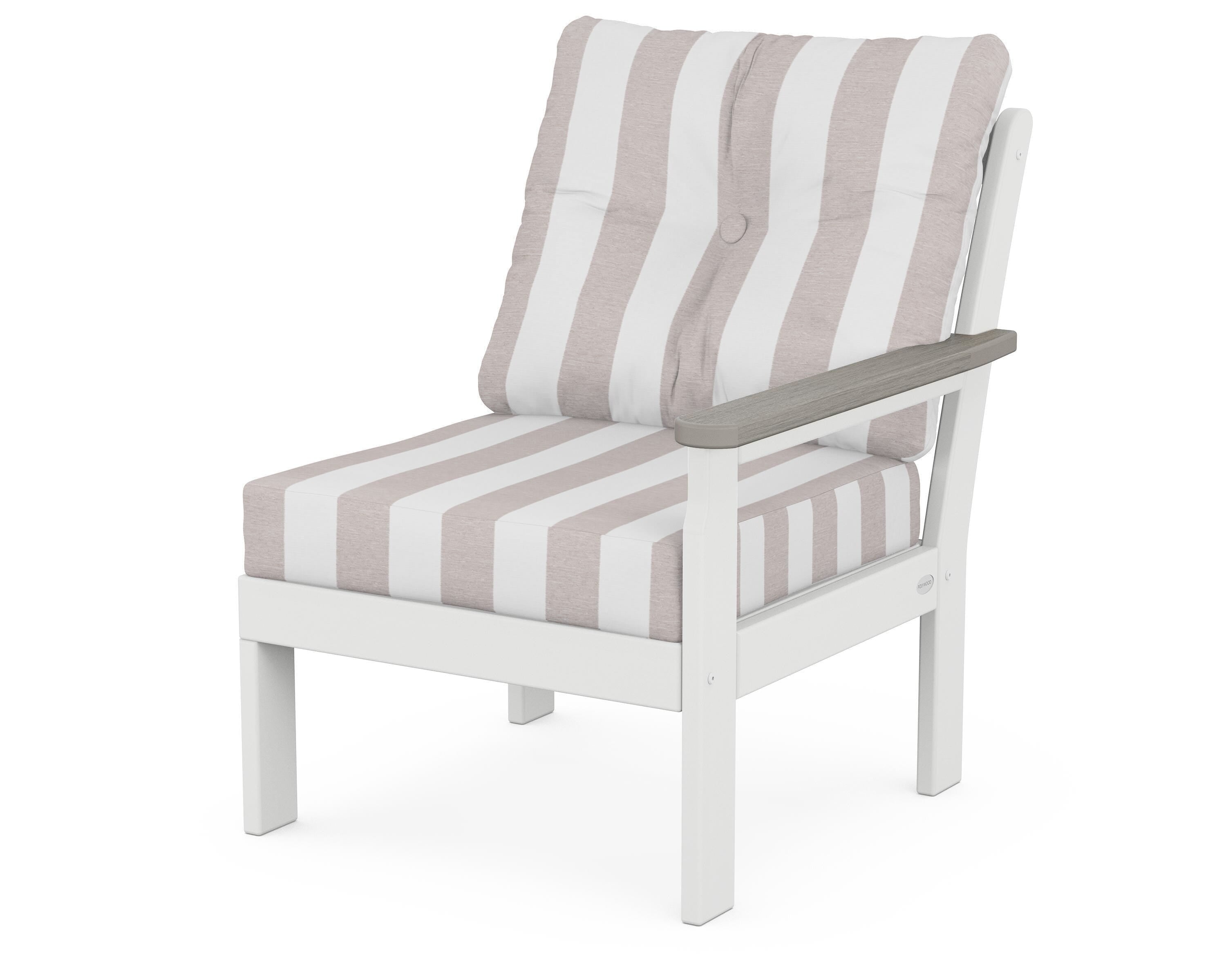 POLYWOOD® Vineyard Modular Right Arm Chair in White / Driftwood / Cabana Stripe Dune Burlap
