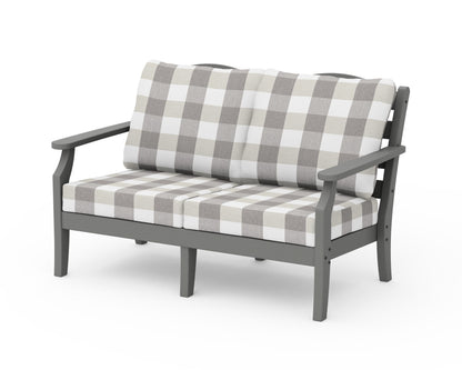 Draper James™ by  POLYWOOD® Savannah Deep Seating Loveseat in Slate Grey / Buffalo Plaid Grey Mist
