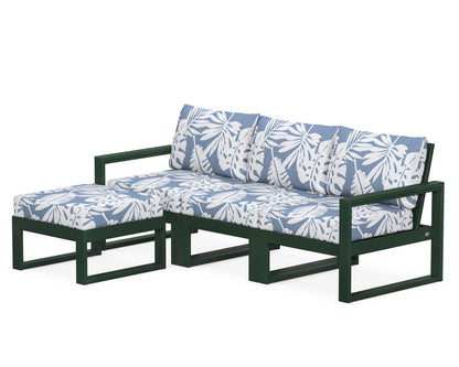 POLYWOOD® EDGE 4-Piece Modular Deep Seating Set with Ottoman in Green / Leaf Sky Blue