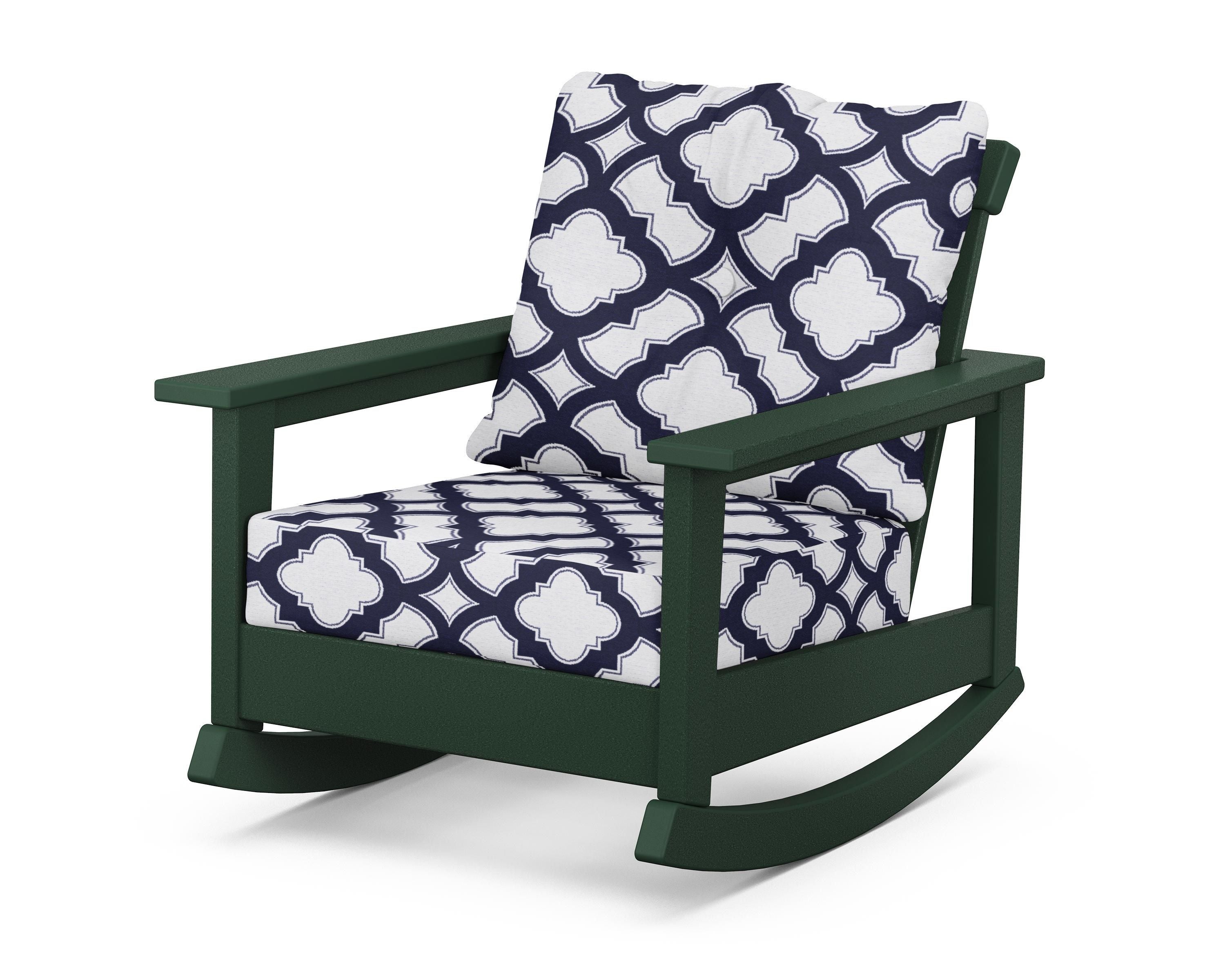 POLYWOOD® Prescott Deep Seating Rocking Chair in Green / Trellis Navy