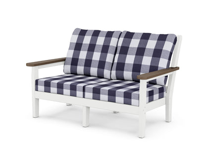 POLYWOOD® Chippendale Deep Seating Loveseat in White / Kona / Buffalo Plaid Navy