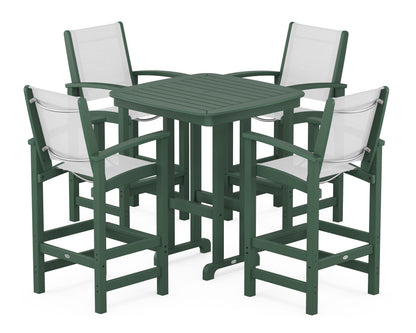 POLYWOOD® Coastal 5-Piece Bar Set in Green / White Sling