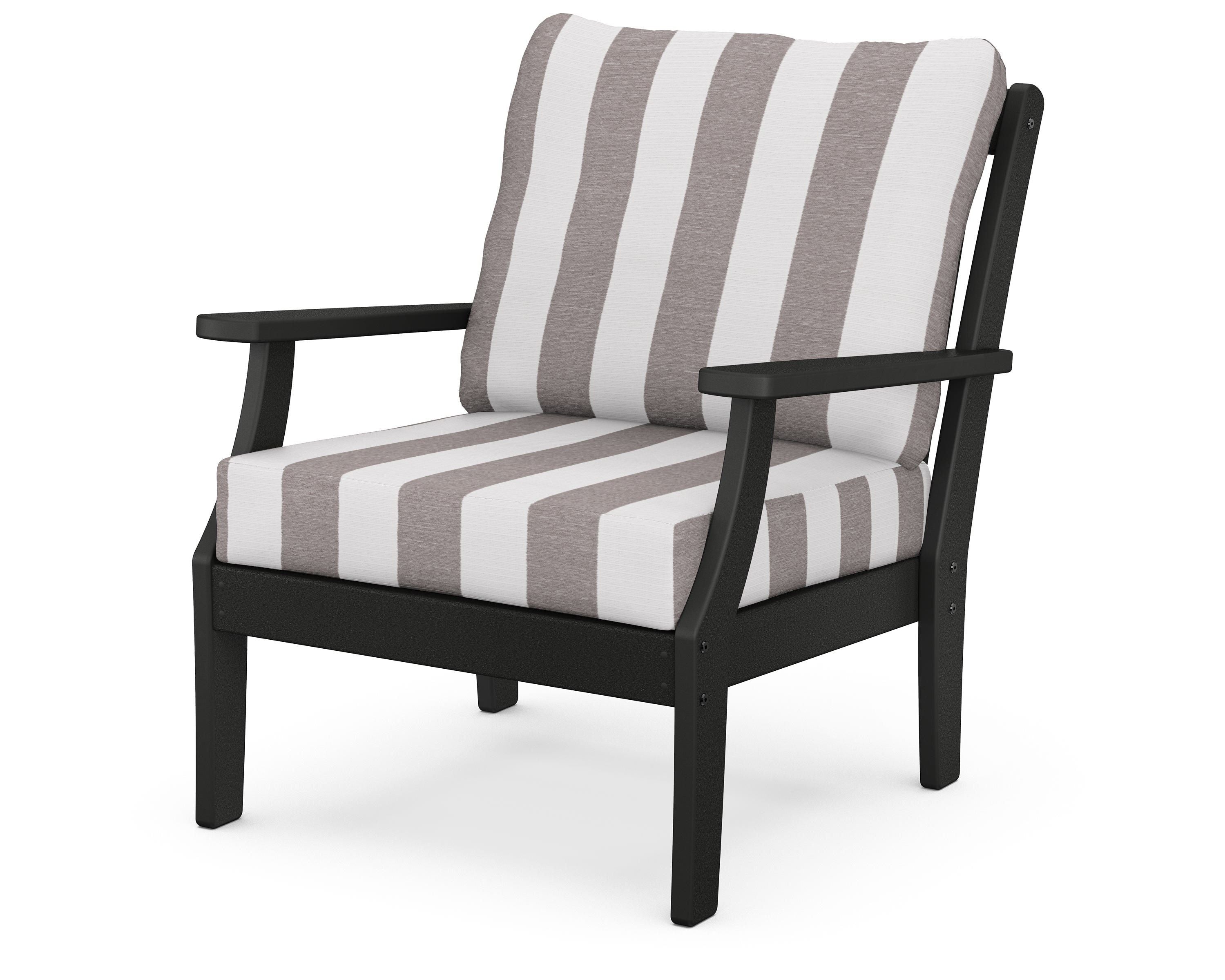 POLYWOOD® Braxton Deep Seating Chair in Black / Cabana Stripe Grey Mist
