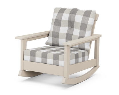 POLYWOOD® Prescott Deep Seating Rocking Chair in Sand / Buffalo Plaid Grey Mist