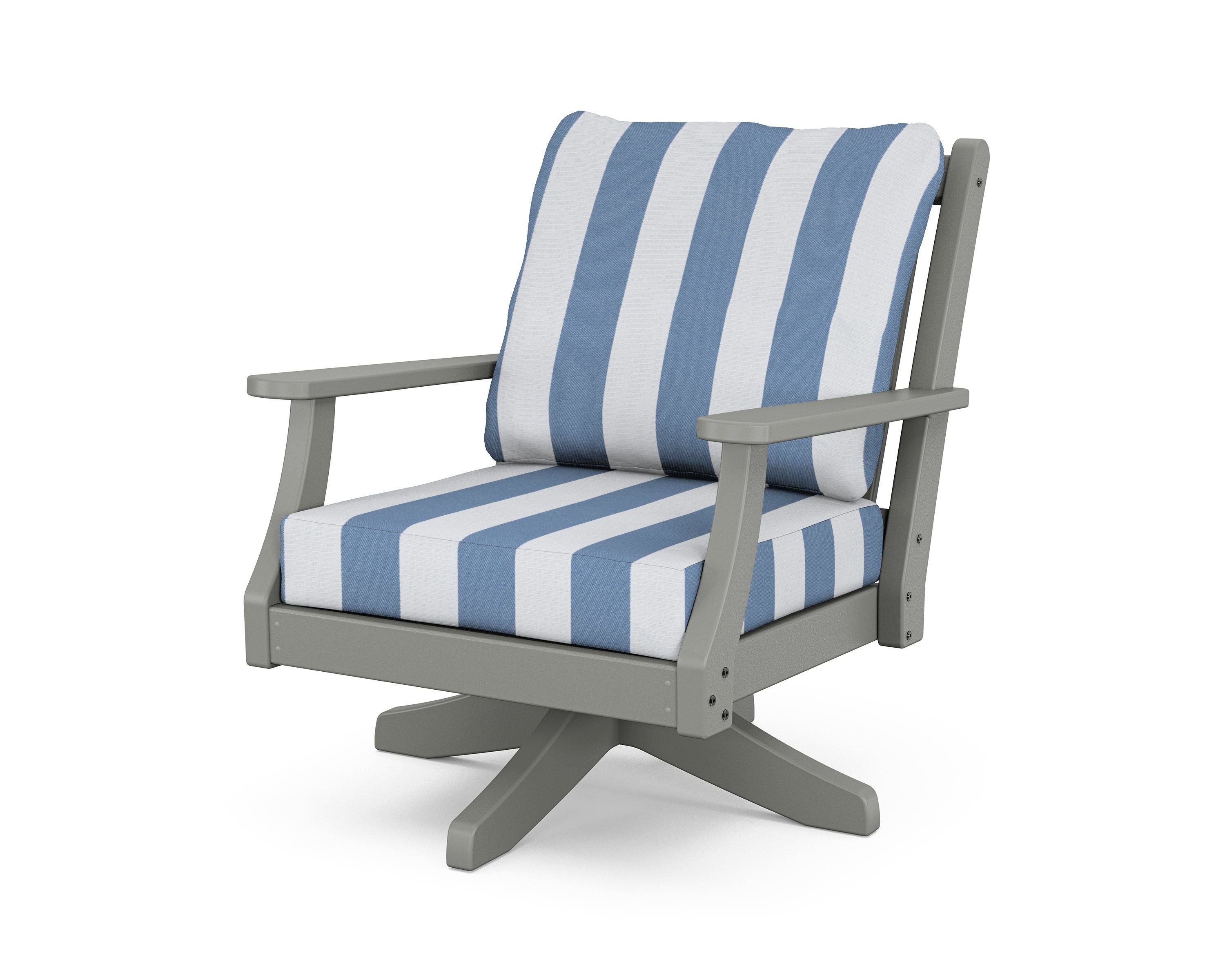 Country Living Wovendale Deep Seating Swivel Chair in Slate Grey / Cabana Stripe Sky Blue