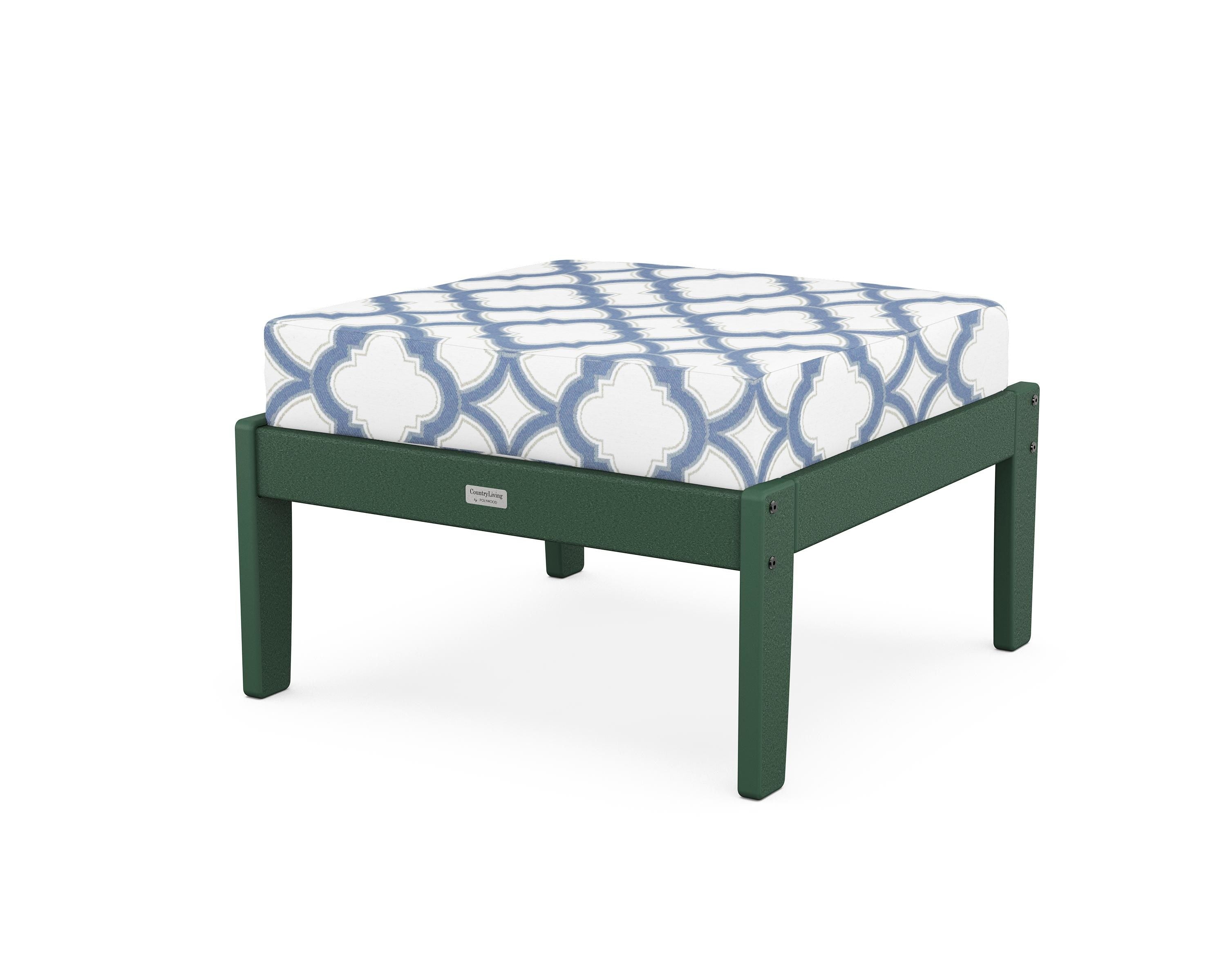 Country Living Cottage Deep Seating Ottoman in Green / Trellis Sky Blue