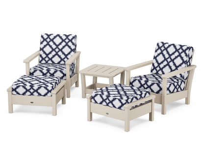 POLYWOOD® Harbour 5-Piece Deep Seating Chair Set in Sand / Trellis Navy