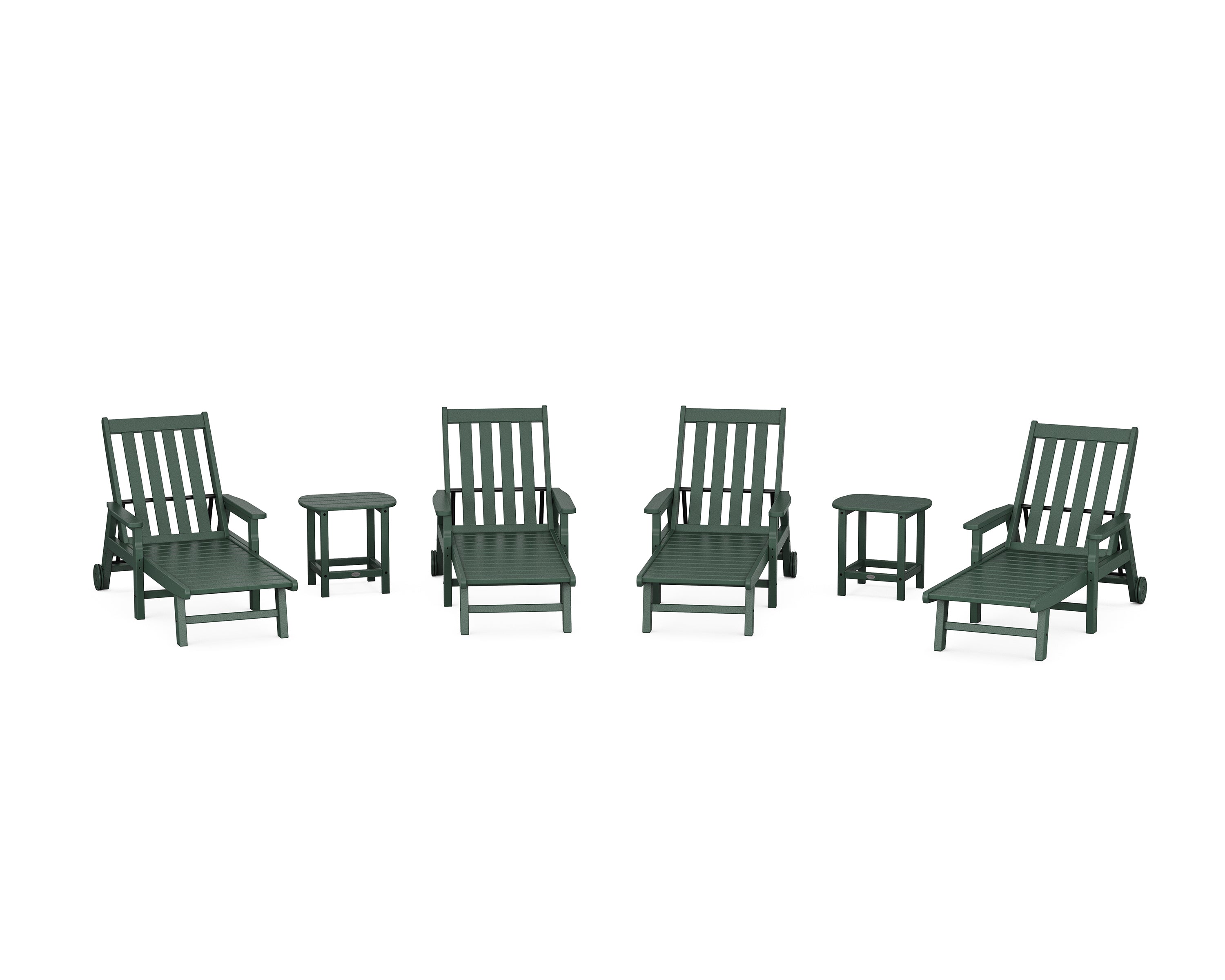 POLYWOOD® Vineyard 6-Piece Chaise with Arms and Wheels Set in Green