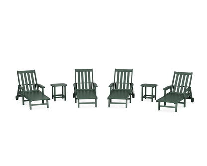 POLYWOOD® Vineyard 6-Piece Chaise with Arms and Wheels Set in Green