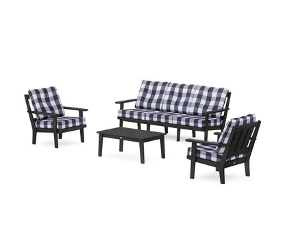 POLYWOOD® Oxford 4-Piece Deep Seating Set with Sofa in Black / Buffalo Plaid Navy