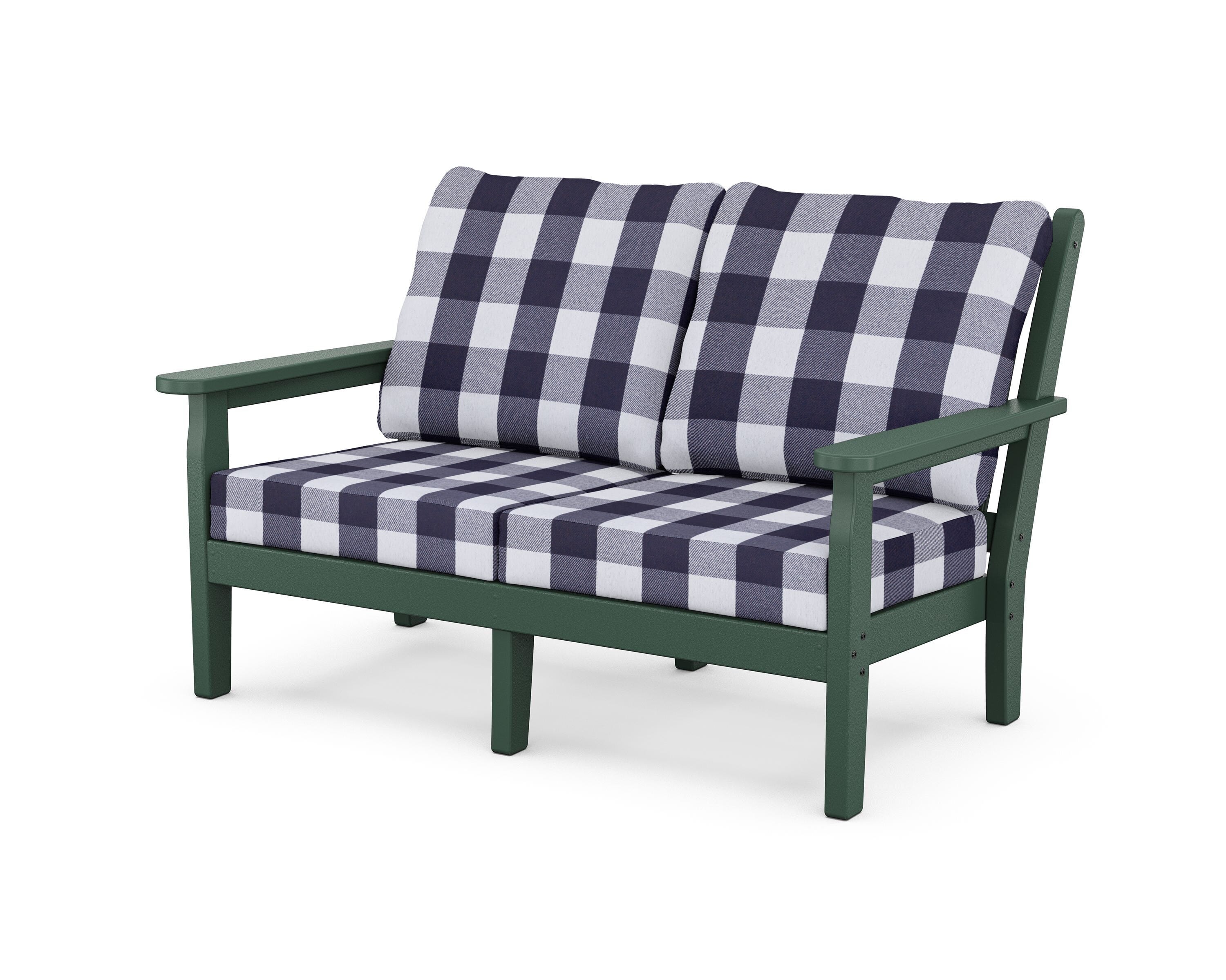 POLYWOOD® Chippendale Deep Seating Loveseat in Green / Buffalo Plaid Navy