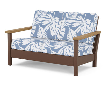 POLYWOOD® Harbour Deep Seating Loveseat in Mahogany / Natural / Leaf Sky Blue