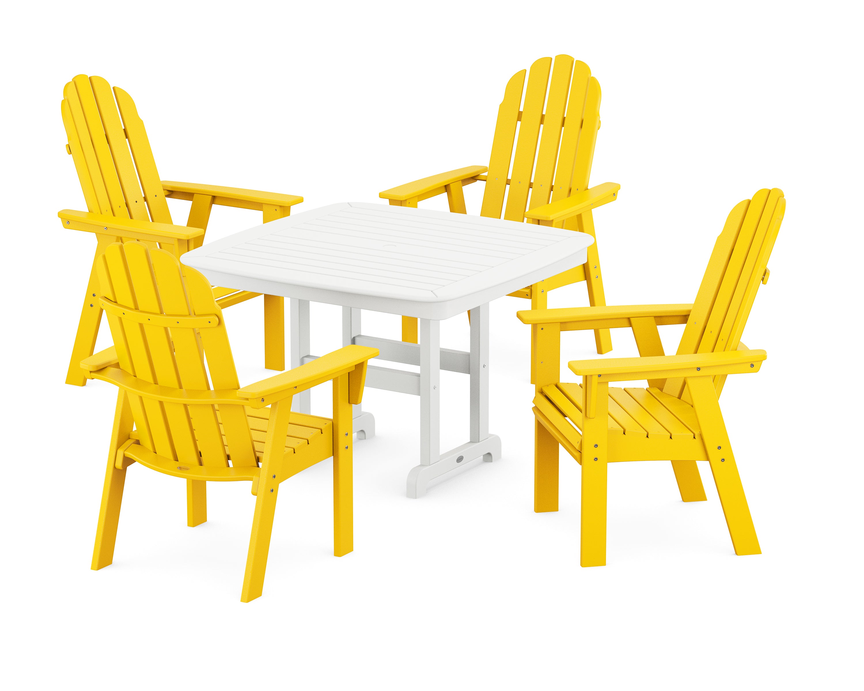 POLYWOOD® Vineyard Curveback Adirondack 5-Piece Dining Set in Lemon / White