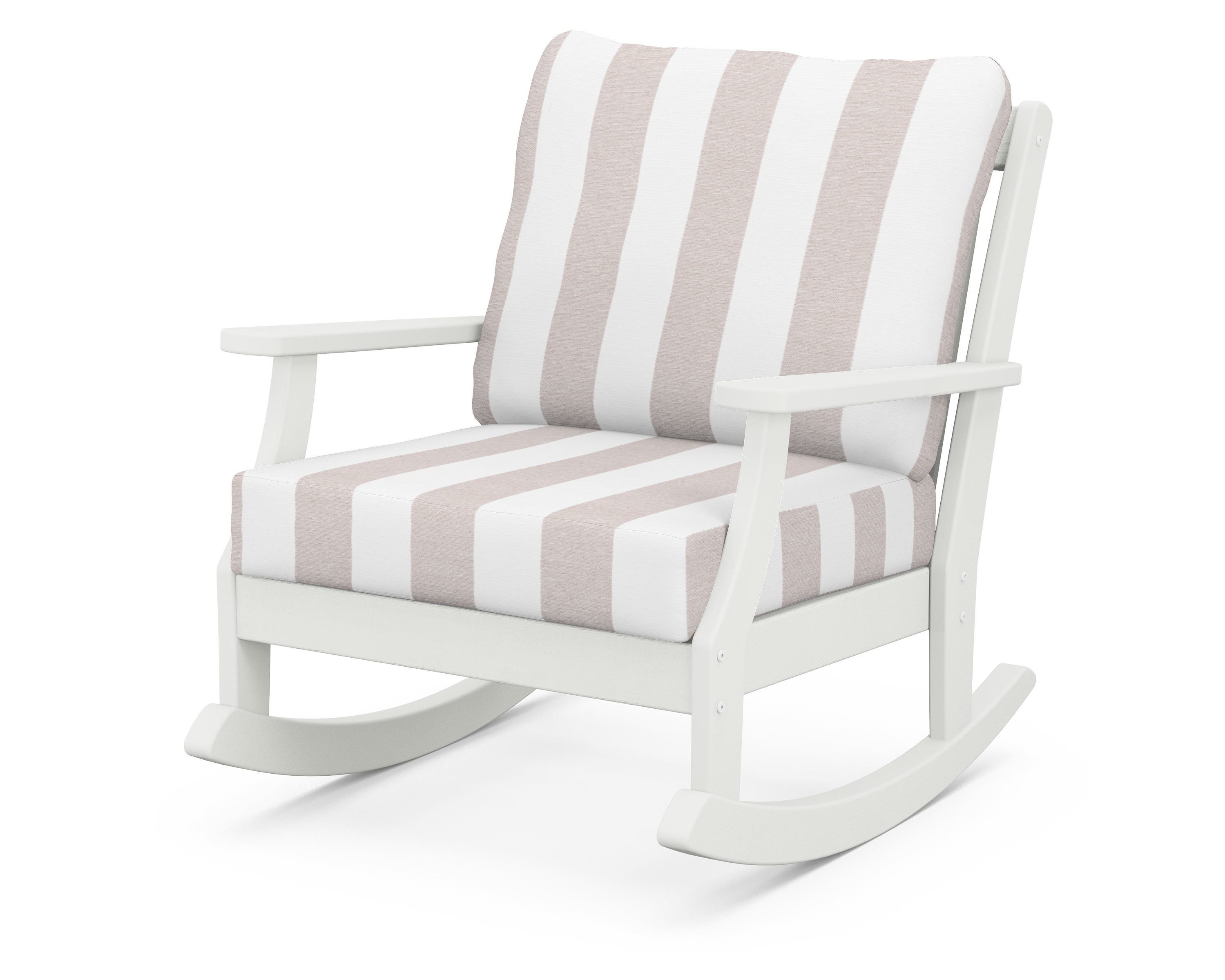 POLYWOOD® Braxton Deep Seating Rocking Chair in Vintage White / Cabana Stripe Dune Burlap