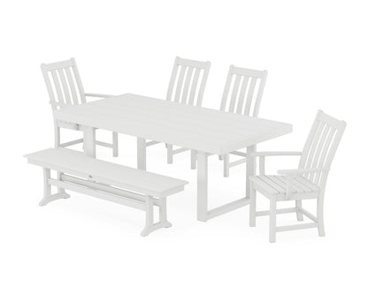 POLYWOOD® Vineyard 6-Piece Dining Set with Bench in White