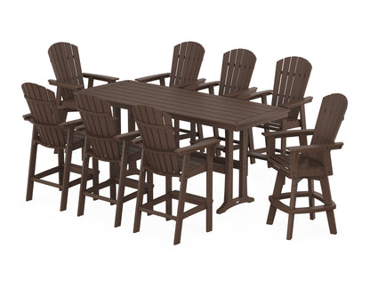 POLYWOOD® Nautical Curveback Adirondack Swivel 9-Piece Bar Set with Trestle Legs in Mahogany