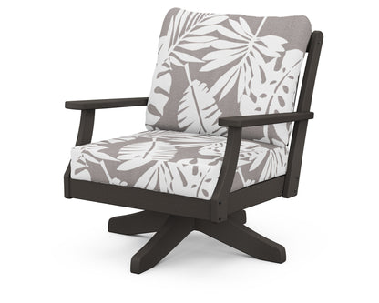 POLYWOOD® Braxton Deep Seating Swivel Chair in Vintage Coffee / Leaf Grey Mist