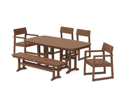 POLYWOOD® EDGE 6-Piece Dining Set with Bench in Teak