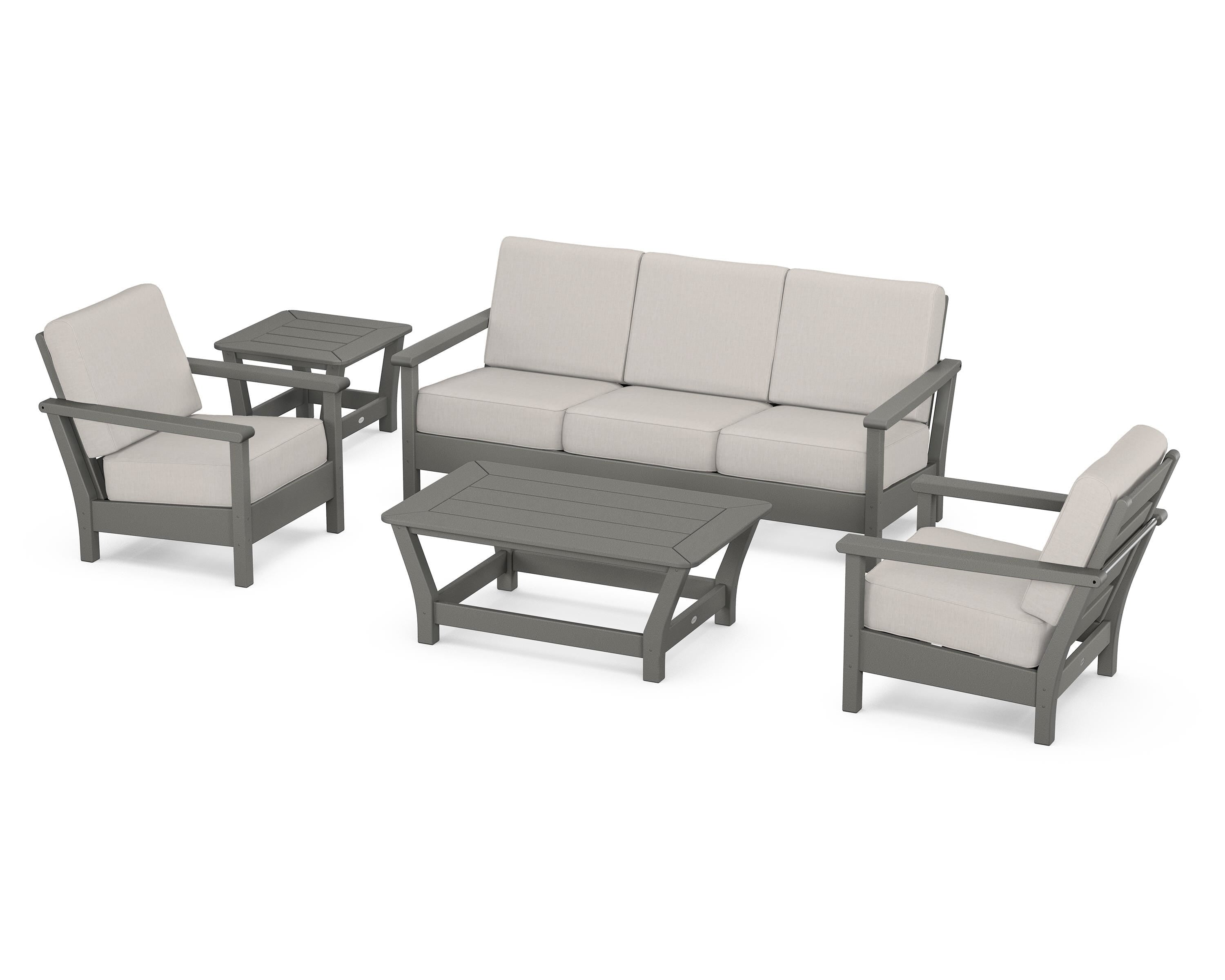 POLYWOOD® Harbour 5-Piece Deep Seating Set in Slate Grey / Cast Ash