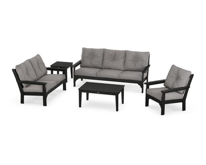 POLYWOOD® Vineyard 5 Piece Deep Seating Set in Black / Grey Mist