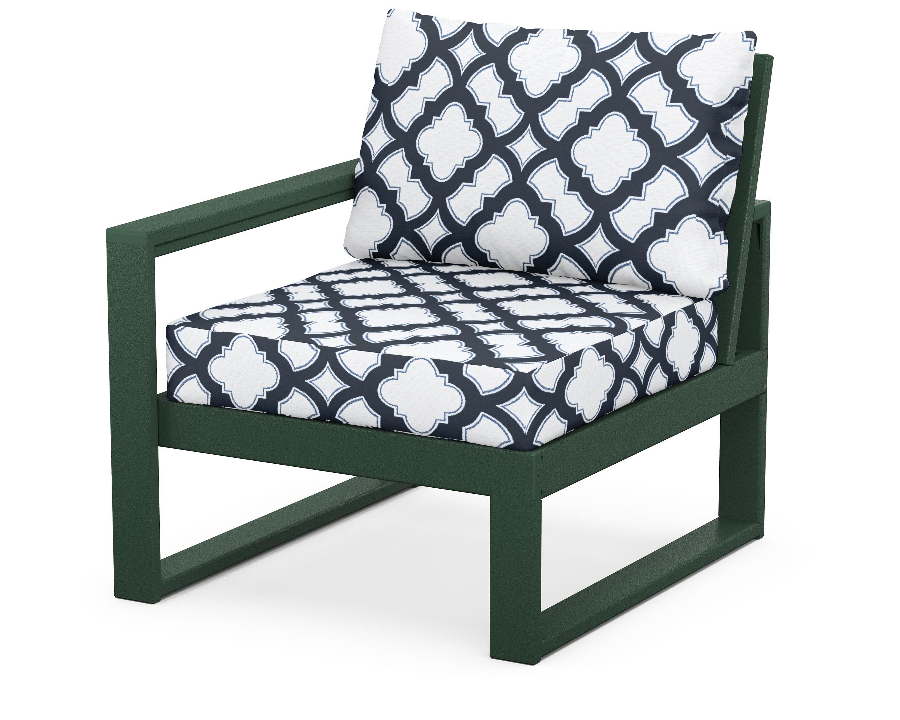 POLYWOOD® EDGE Modular Left Arm Chair in Green / Trellis Marine Indigo