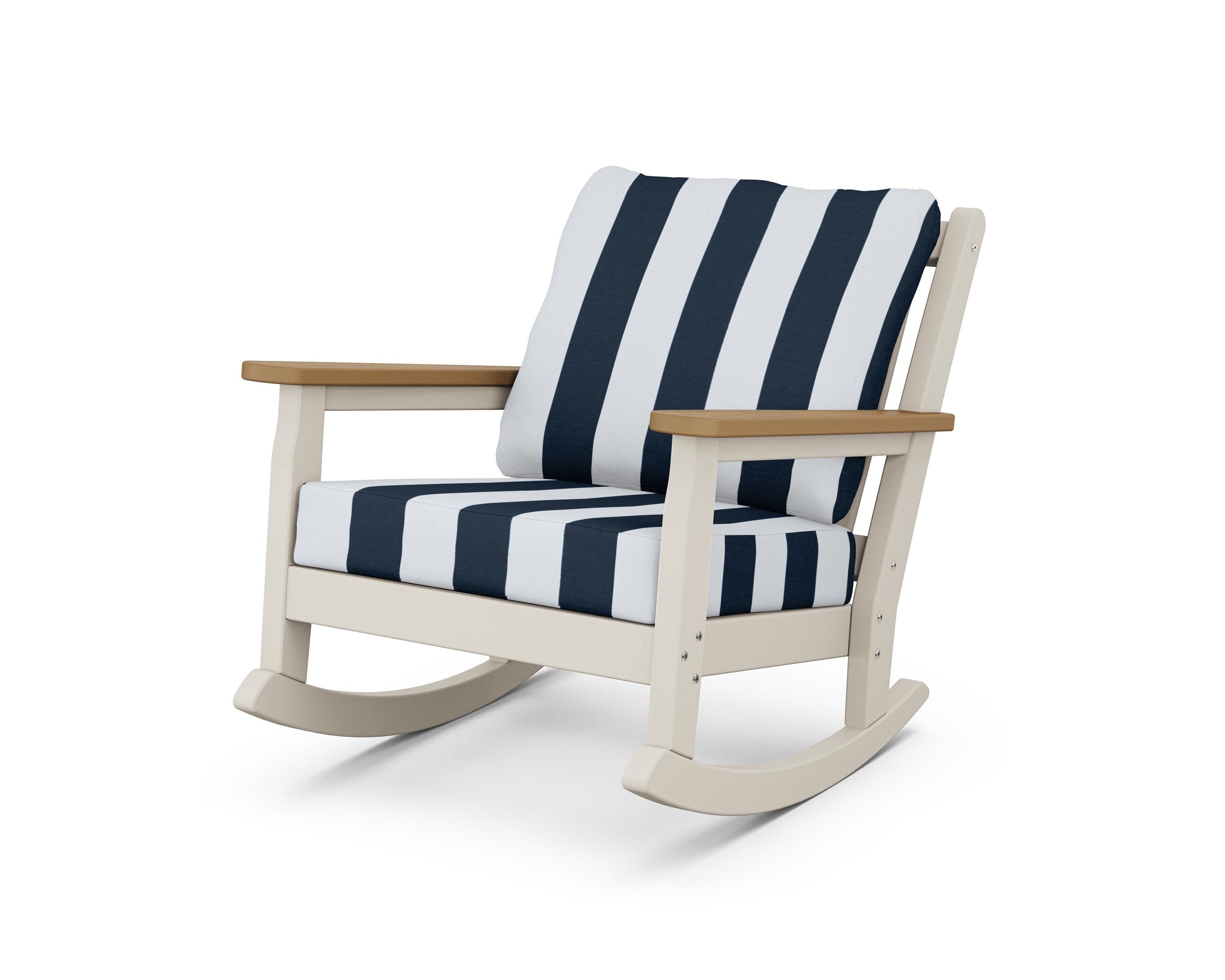 POLYWOOD® Chippendale Deep Seating Rocking Chair in Sand / Natural / Cabana Stripe Marine Indigo