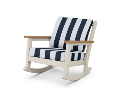 POLYWOOD® Chippendale Deep Seating Rocking Chair in Sand / Natural / Cabana Stripe Marine Indigo