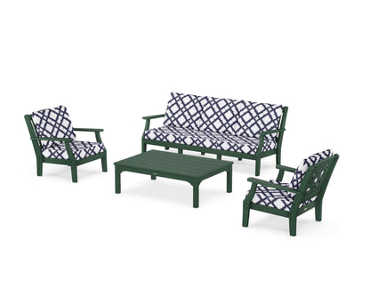 Martha Stewart by POLYWOOD® Chinoiserie 4-Piece Deep Seating Set with Sofa in Green / Trellis Navy