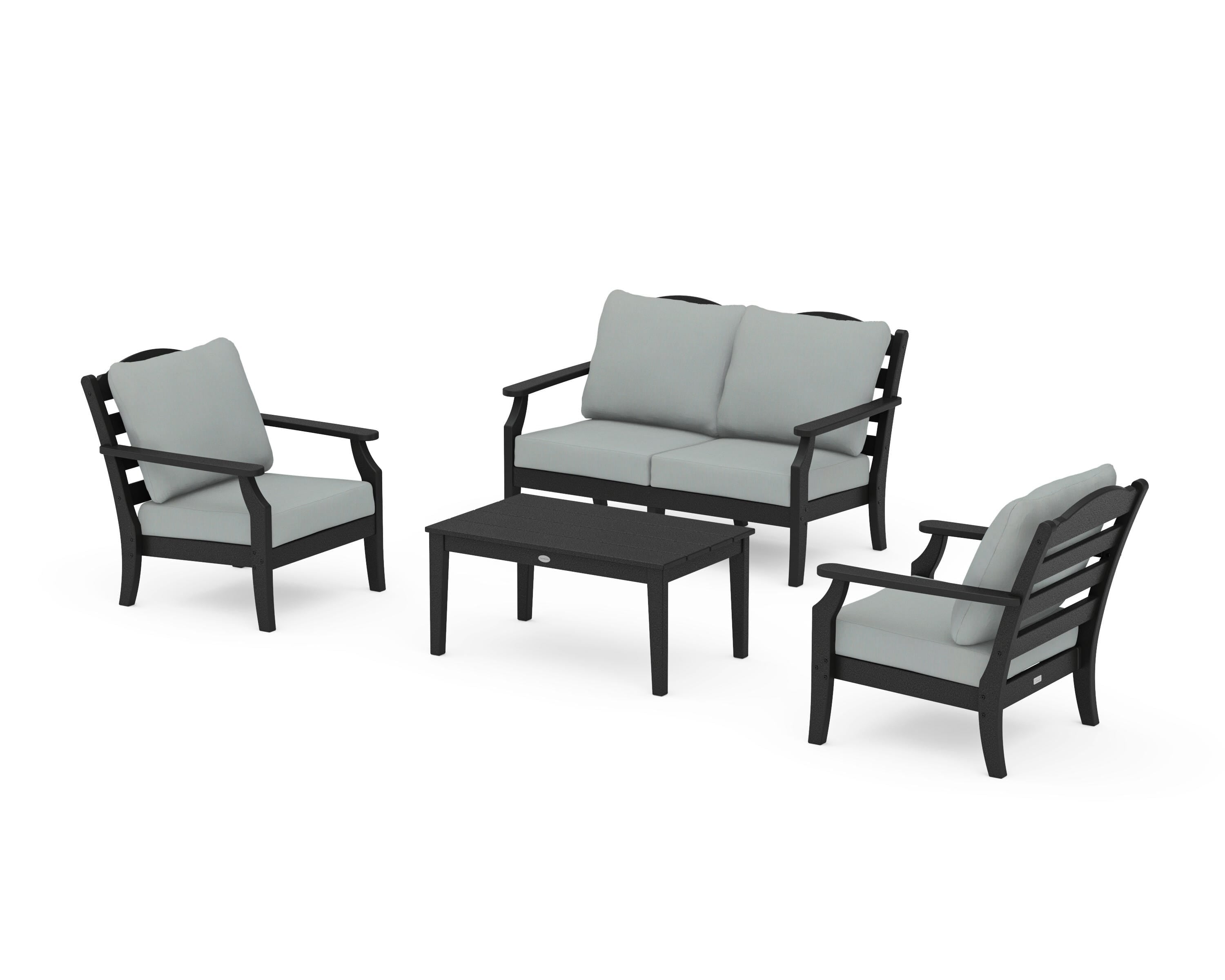 Draper James™ by  POLYWOOD® Savannah 4-Piece Deep Seating Set with Loveseat in Black / Spa