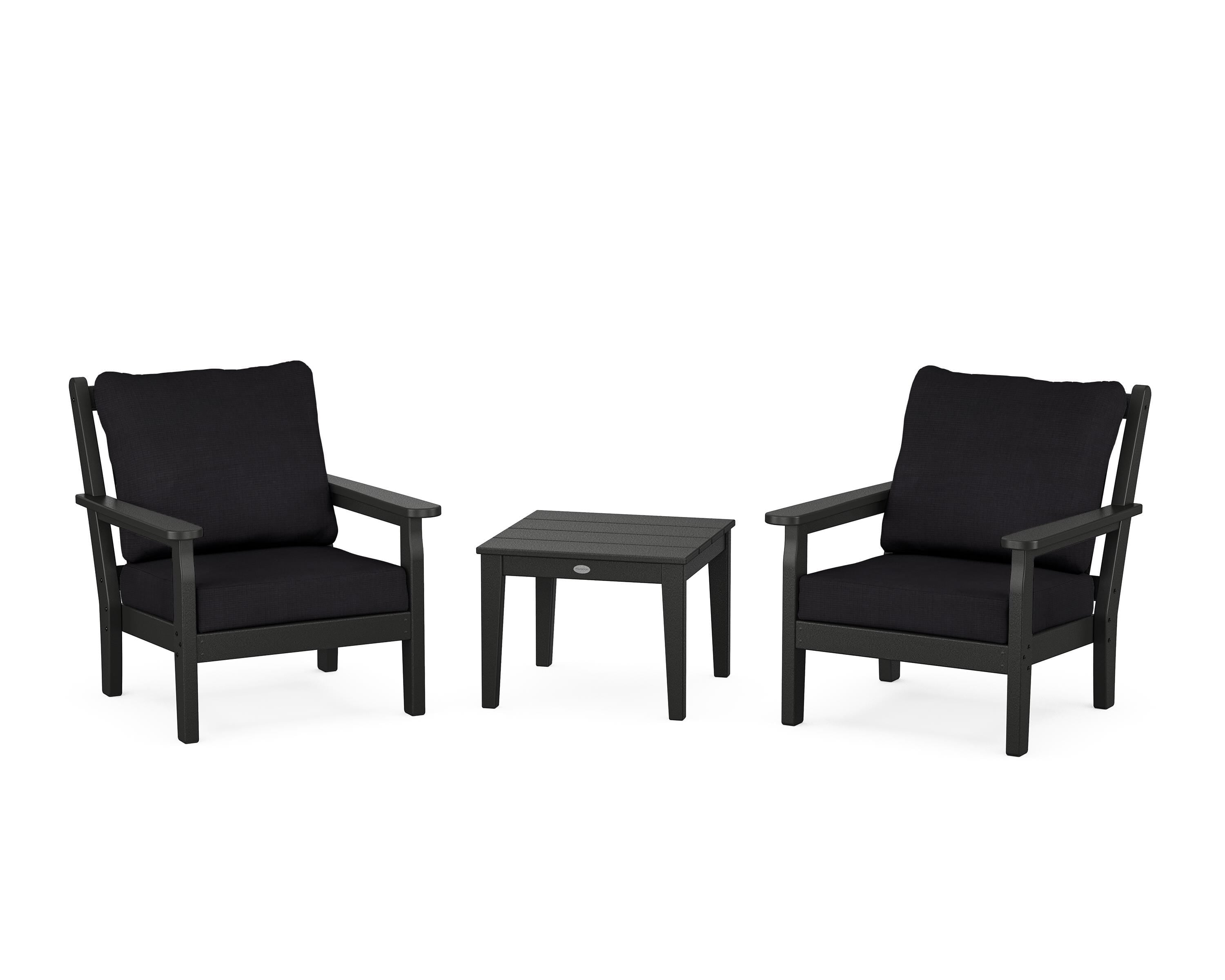 POLYWOOD® Chippendale 3-Piece Deep Seating Set in Black / Midnight Linen